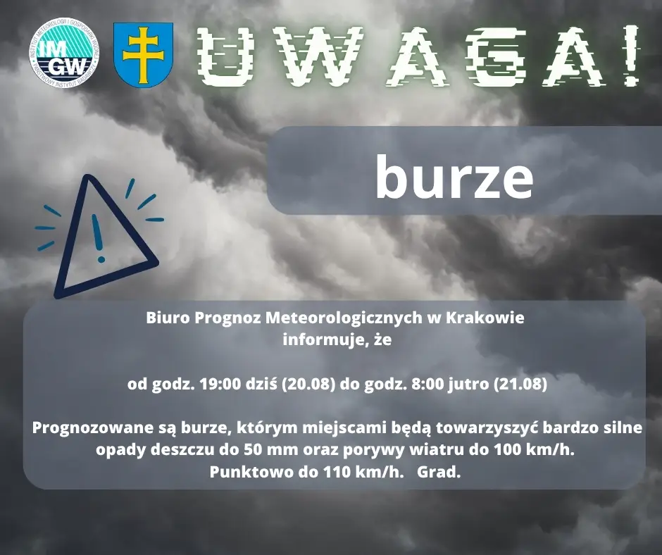 Możliwe gwałtowne burze w Powiecie Kieleckim