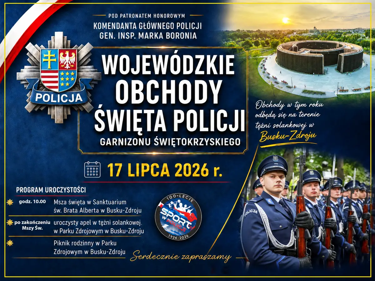 Wojewódzkie obchody Święta Policji Garnizonu Świętokrzyskiego odbędą się 17 lipca 2026 roku