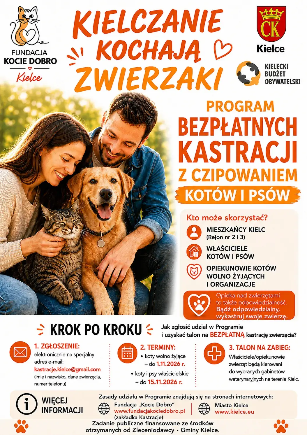 Bezpłatna kastracja i czipowanie zwierząt w Kielcach w ramach nowego programu