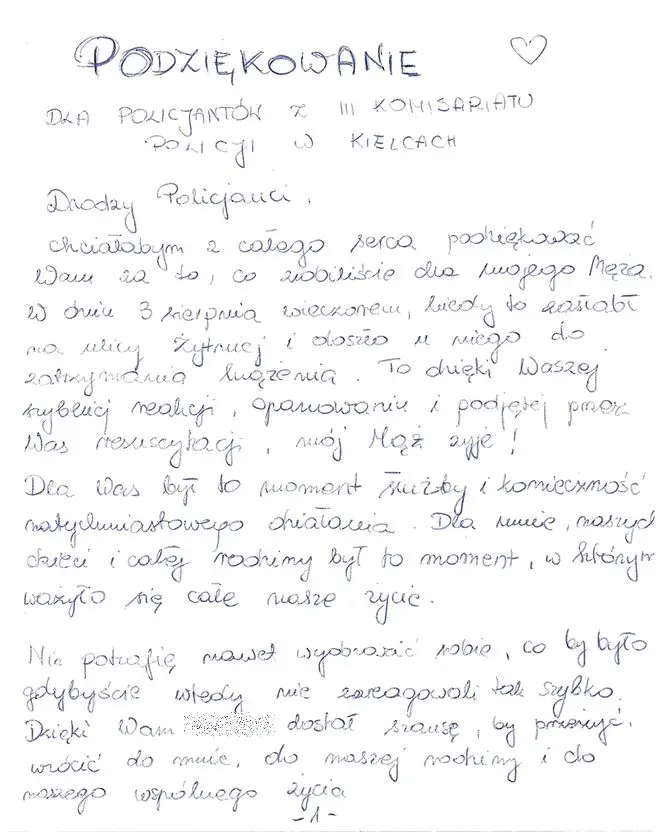 Podziękowania za skuteczną interwencję policji w Kielcach